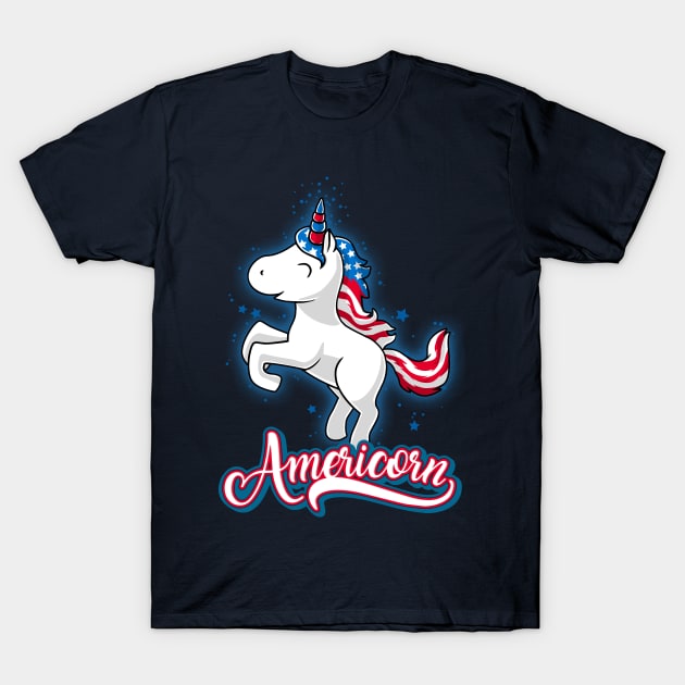 Americorn-Patriotic Proud American Unicorn Kids Gift T-Shirt by Cheesybee